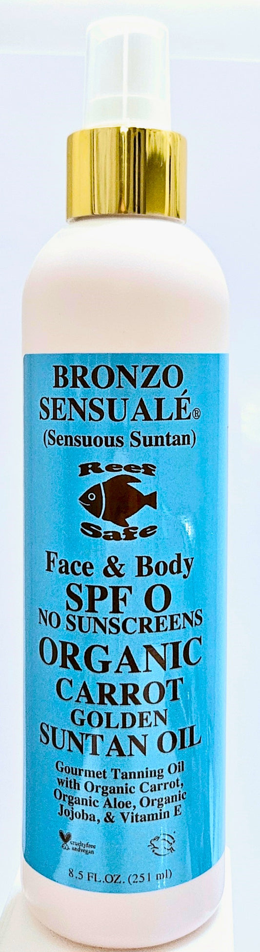 SPF-0 Tanning Oil – 100% Reef-Safe Carrot Oil, Zero Sunscreen, Deep Golden Tan + Luxe Massage & Bath Oil, by Bronzo Sensuale 8.5 oz