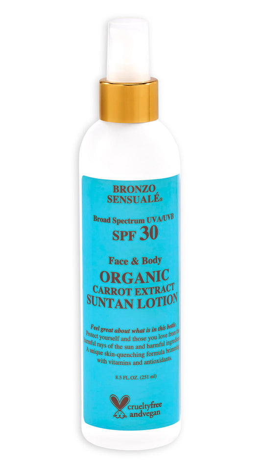 Tanning Lotion with SPF 30 Sunscreen Protection – Organic & Botanical Ingredients for a Sun-Kissed Glow – Moisturizing, Non-Greasy Sun Care Carrot Lotion, by Bronzo Sensuale, 8.5 Fl Oz