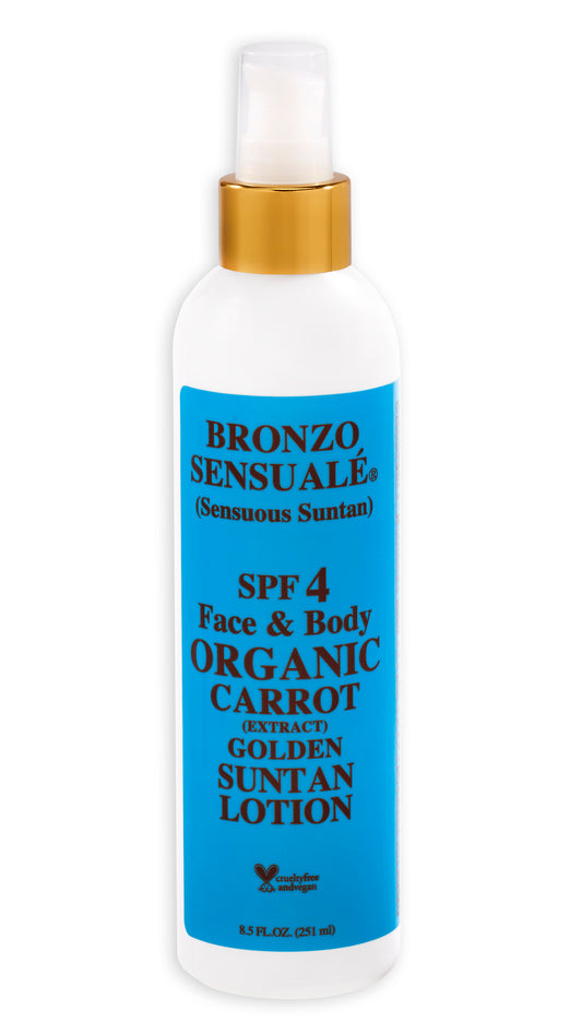 Tanning Lotion with SPF 4 Sunscreen Protection – Organic & Botanical Ingredients for a Sun-Kissed Glow – Moisturizing, Non-Greasy  Sun Care Carrot Lotion, by Bronzo Sensuale, 8.5 Fl. Oz.
