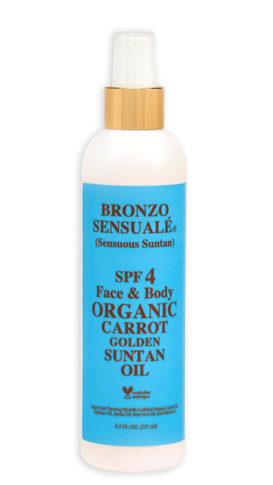 Tanning Oil with SPF 4 Sunscreen Protection – Organic & Botanical Ingredients for Safe, Glowing Tan, Fast-Absorbing Carrot Suntan Oil for All Skin Types, by Bronzo Sensuale 8.5 Fl. Oz.