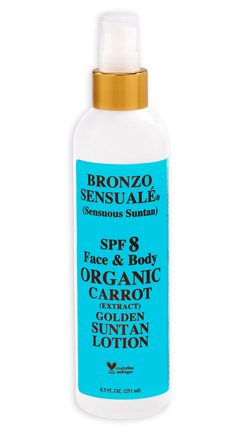 Tanning Lotion with SPF 8 Sunscreen Protection – Organic & Botanical Ingredients for a Sun-Kissed Glow – Moisturizing, Non-Greasy  Sun Care Carrot Lotion, by Bronzo Sensuale, 8.5 Fl Oz
