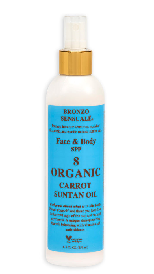 Tanning Oil with SPF 8 Sunscreen Protection – Organic & Botanical Ingredients for Safe, Glowing Tan, Fast-Absorbing Carrot Suntan Oil for All Skin Types, by Bronzo Sensuale 8.5 Fl. Oz.