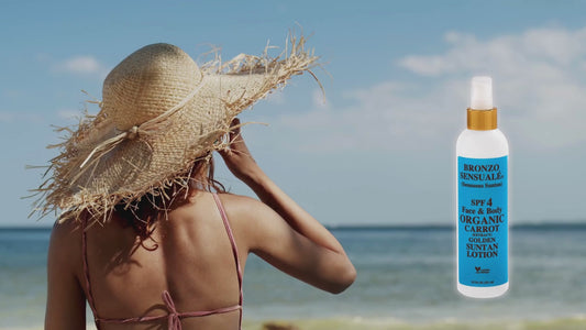 Tanning Lotion with SPF 4 Sunscreen Protection – Organic & Botanical Ingredients for a Sun-Kissed Glow – Moisturizing, Non-Greasy  Sun Care Carrot Lotion, by Bronzo Sensuale, 8.5 Fl. Oz.